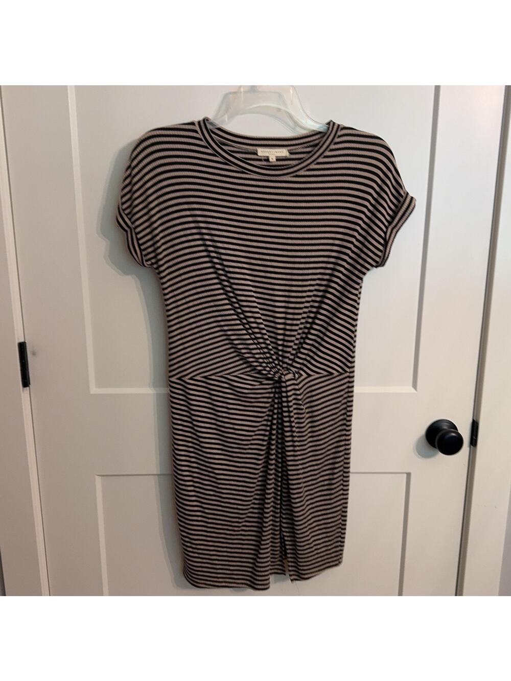 Wasabi + Mint Dress Sz S Black Striped Rayon Blend Ruched Jersey T Shirt Short